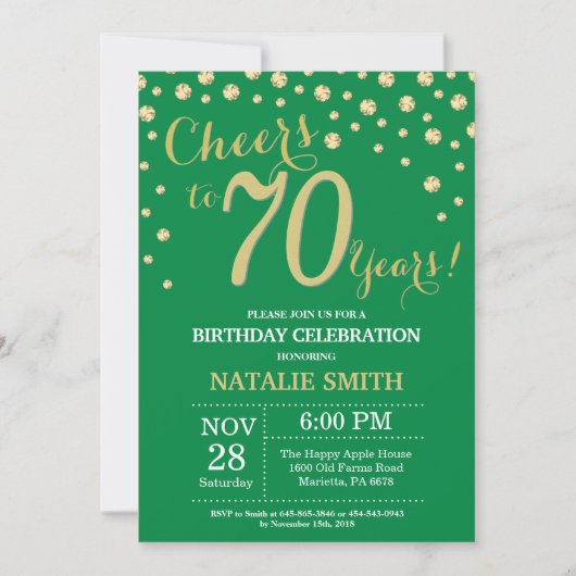 Invitation Diamant vert et or 70e anniversaire (Devant)