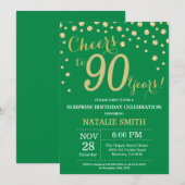 Invitation Diamant vert et or Surprise 90e anniversaire (Devant / Derrière)