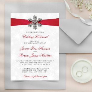 Invitation Diamante Flocon de neige et Ruban rouge Mariage d'