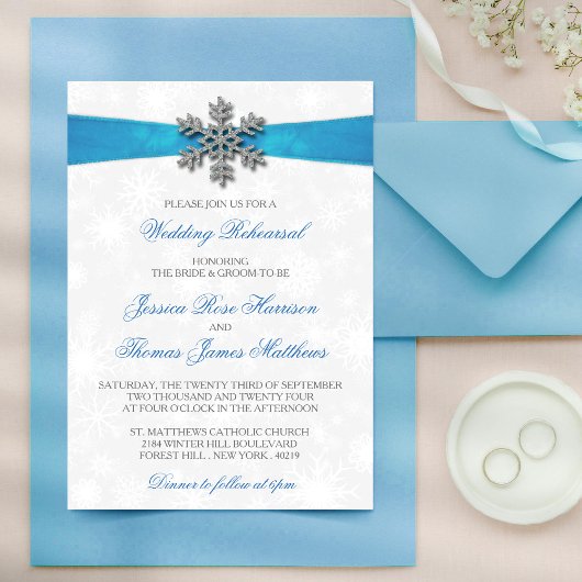 Invitation Diamante Snowflake & Blue Ribbon Mariage d'hiver