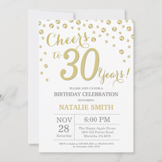 Invitation diamantée avec paillettes dorées pour 3 (Devant)