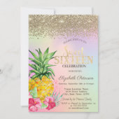 Invitation Diamants, Ananas Hibiscus Holographique Sweet 16 (Devant)