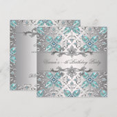 Invitation Diamants Argent Bleu Toutes Occasion Fête Invitati (Devant / Derrière)