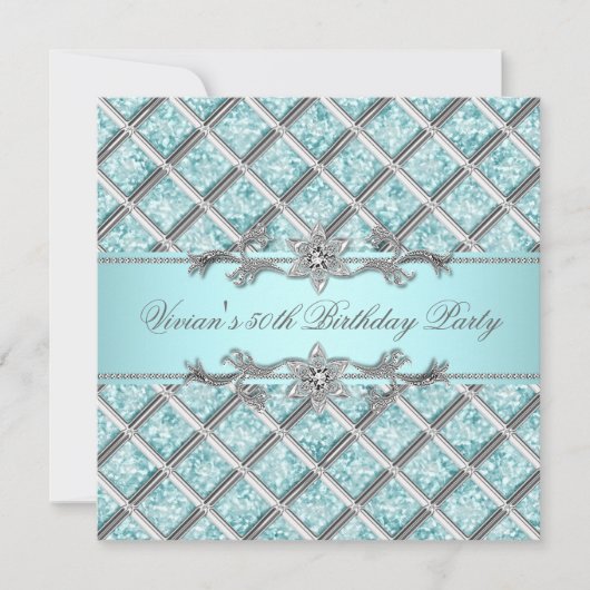 Invitation Diamants Argent Bleu Toutes Occasion Fête Invitati (Devant)