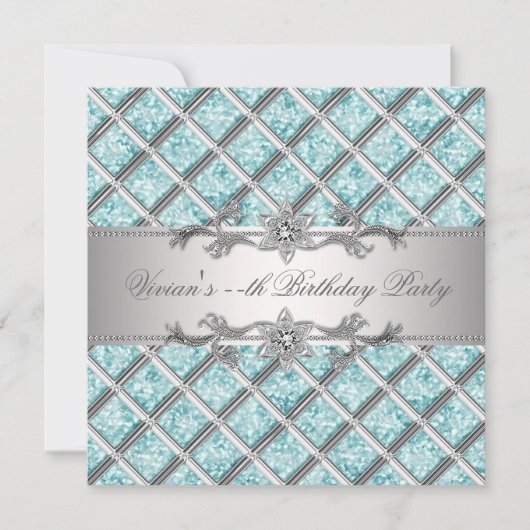 Invitation Diamants Argent Bleu Toutes Occasion Fête Invitati (Devant)