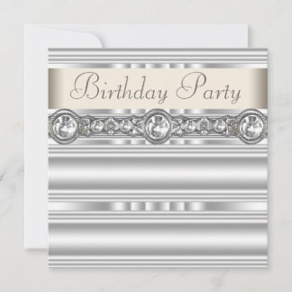 Invitation Diamants Argent Ivoire Blanc Crème Fête d'annivers