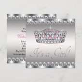 Invitation Diamants Argent Tiara Rose Baby shower noir (Devant / Derrière)
