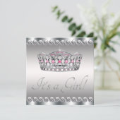 Invitation Diamants Argent Tiara Rose Baby shower noir (Debout devant)