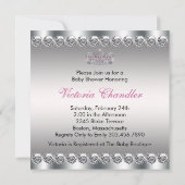 Invitation Diamants Argent Tiara Rose Baby shower noir (Dos)