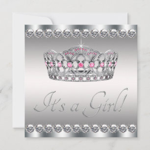 Invitation Diamants Argent Tiara Rose Baby shower noir