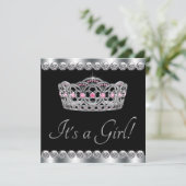 Invitation Diamants Argent Tiara Rose Baby shower noir (Debout devant)
