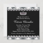 Invitation Diamants Argent Tiara Rose Baby shower noir (Dos)