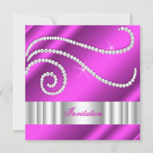 Invitation Diamants Blanc Rose Chaud Argent Anniversaire