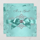 Invitation Diamants blancs Baby shower bleu Turquoise (Devant / Derrière)