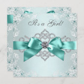 Invitation Diamants blancs Baby shower bleu Turquoise (Devant / Derrière)