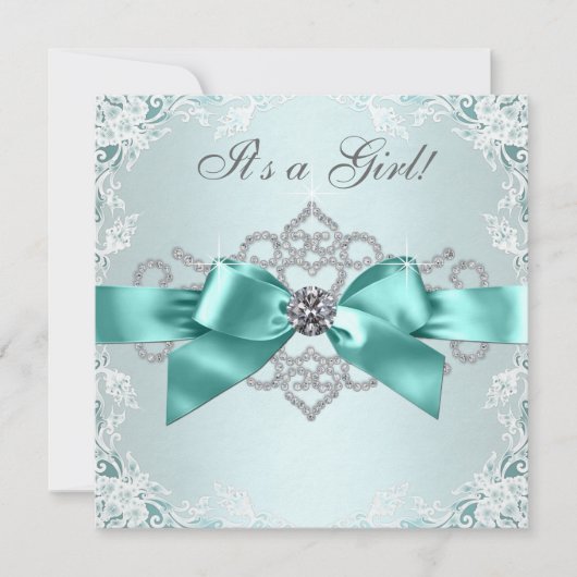 Invitation Diamants blancs Baby shower bleu Turquoise (Devant)