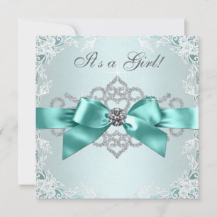 Invitation Diamants blancs Baby shower bleu Turquoise