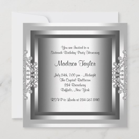 Invitation Diamants blancs Douceur blanche 16 Anniversaire (Dos)