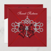 Invitation Diamants blancs Doux rouge 16 Anniversaire (Devant / Derrière)