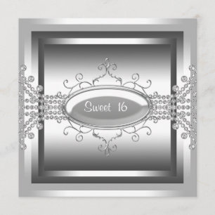 Invitation Diamants Blancs Fête d'anniversaire Sweet 16 Blanc
