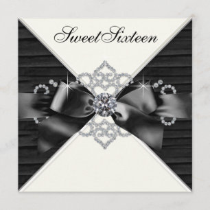 Invitation Diamants Blancs Fête d'anniversaire Sweet 16 Noir 