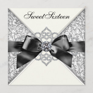 Invitation Diamants Blancs Fête d'anniversaire Sweet 16 Noir