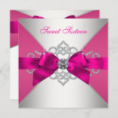 Invitation Diamants blancs Hot rose fête d'anniversaire (Devant / Derrière)