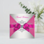 Invitation Diamants blancs Hot rose fête d'anniversaire (Debout devant)