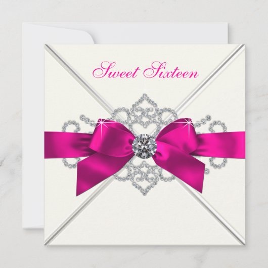Invitation Diamants blancs Hot rose Sweet 16 Partie (Devant)
