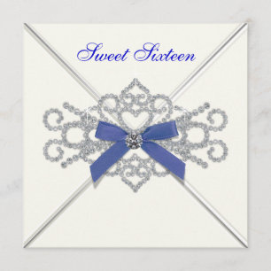 Invitation Diamants blancs Marine Bleu Sweet 16 Anniversaire
