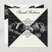 Invitation Diamants blancs Noir Blanc Douceur 16 Anniversaire (Devant / Derrière)