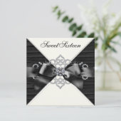 Invitation Diamants blancs Noir Blanc Douceur 16 Anniversaire (Debout devant)
