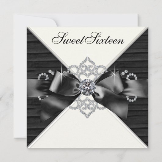 Invitation Diamants blancs Noir Blanc Douceur 16 Anniversaire (Devant)