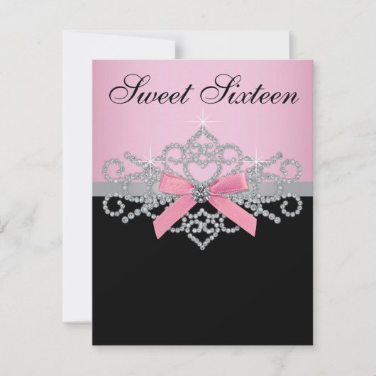 Invitation Diamants blancs Rose Black Sweet 16 Anniversaire (Devant)