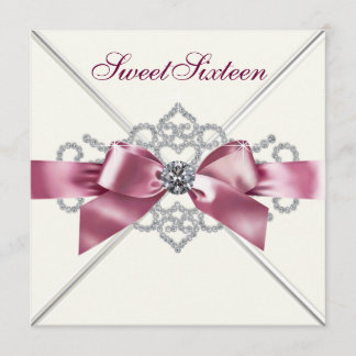 Invitation Diamants Blancs Rose Douce Fête d'anniversaire 16