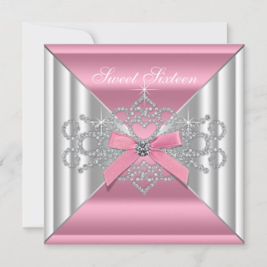 Invitation Diamants blancs rose sucré 16 Partie (Devant)
