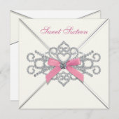 Invitation Diamants blancs rose sucré 16 Partie (Devant / Derrière)