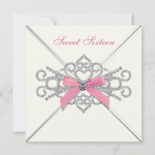Invitation Diamants blancs rose sucré 16 Partie (Devant)