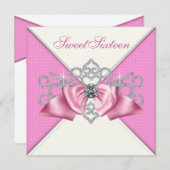 Invitation Diamants blancs Rose Sweet 16 Anniversaire (Devant / Derrière)