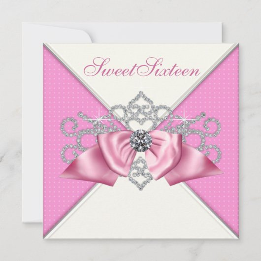 Invitation Diamants blancs Rose Sweet 16 Anniversaire (Devant)