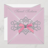 Invitation Diamants blancs Rose Sweet 16 Anniversaire (Devant / Derrière)