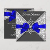 Invitation Diamants blancs Royal Blue Sweet 16 Anniversaire (Devant / Derrière)