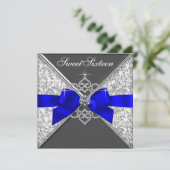 Invitation Diamants blancs Royal Blue Sweet 16 Anniversaire (Debout devant)