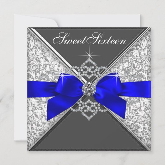 Invitation Diamants blancs Royal Blue Sweet 16 Anniversaire (Devant)