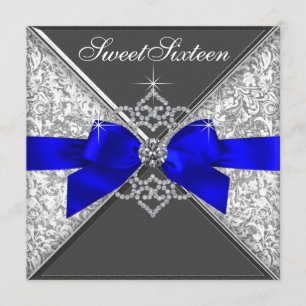 Invitation Diamants blancs Royal Blue Sweet 16 Anniversaire