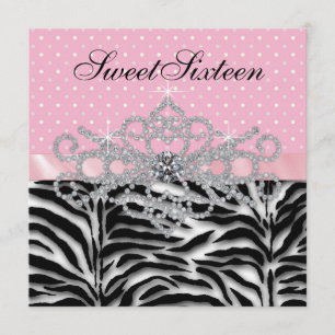 Invitation Diamants blancs Sweet sixteen Zèbre rose