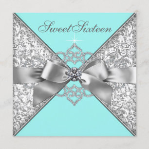 Invitation Diamants blancs Turquoise Bleu fête d'anniversaire