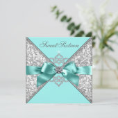 Invitation Diamants blancs Turquoise bleu sucré 16 Anniversai (Debout devant)