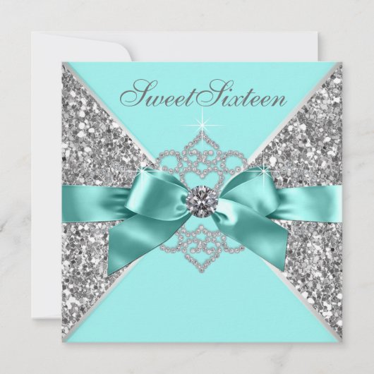 Invitation Diamants blancs Turquoise bleu sucré 16 Anniversai (Devant)