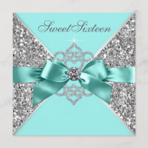 Invitation Diamants blancs Turquoise bleu sucré 16 Anniversai